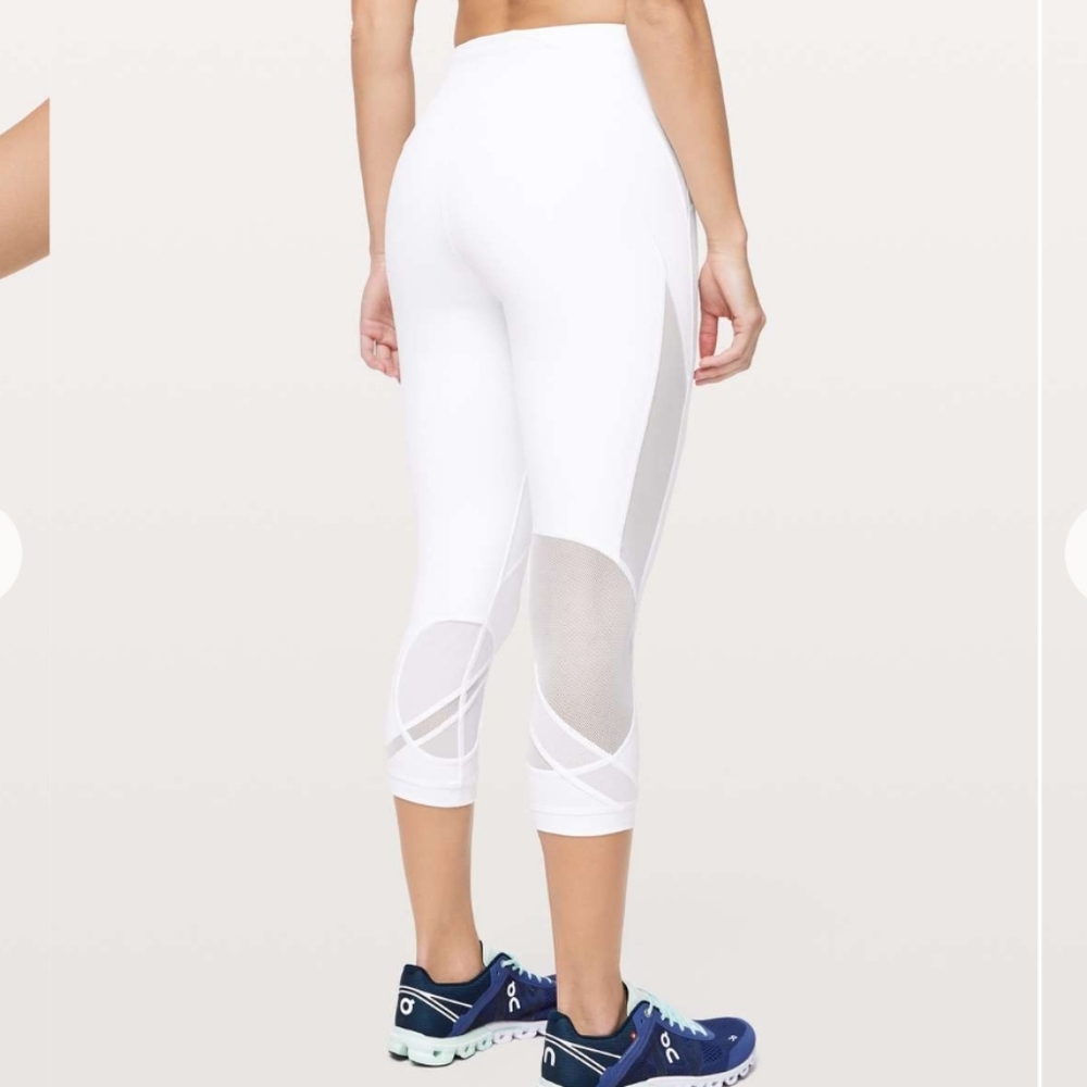 lululemon athletica White Cropped Leggings with Sheer Panels